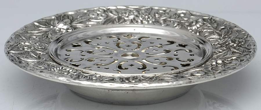 Repousse-Full Chased-Hand Chased Round Open Butter with Strainer by Kirk Stieff-1