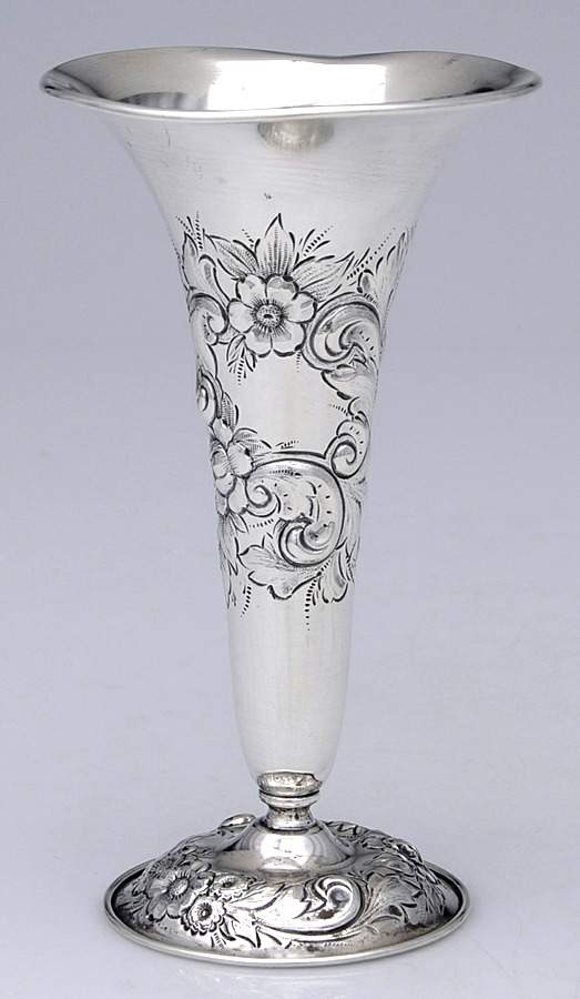 Repousse-Full Chased-Hand Chased 5" Vase by Kirk Stieff-1