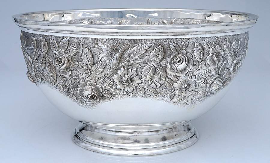 Repousse-Full Chased-Hand Chased Punch Bowl by Kirk Stieff-1