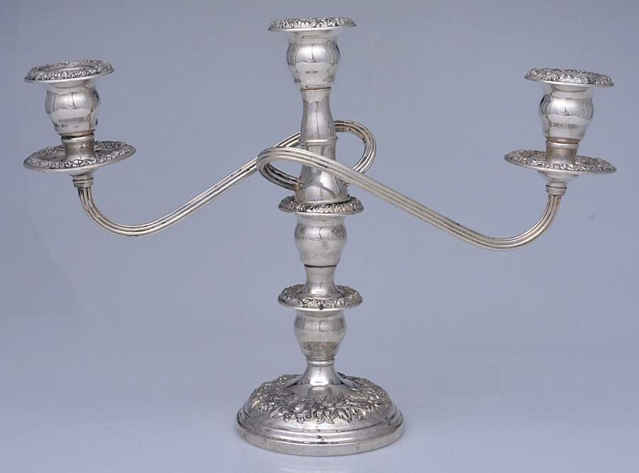 Repousse-Full Chased-Hand Chased Weighted 3 Light Candelabra by Kirk Stieff-1