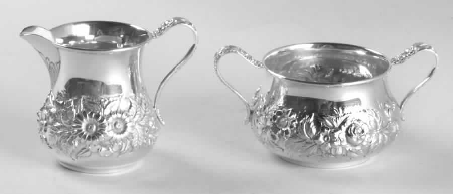Repousse-Full Chased-Hand Chased Mini Creamer and Open Sugar Set by Kirk Stieff-1