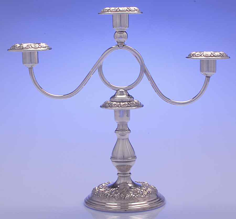 Repousse-Full Chased-Hand Chased Weighted 3 Light Candelabra by Kirk Stieff-1