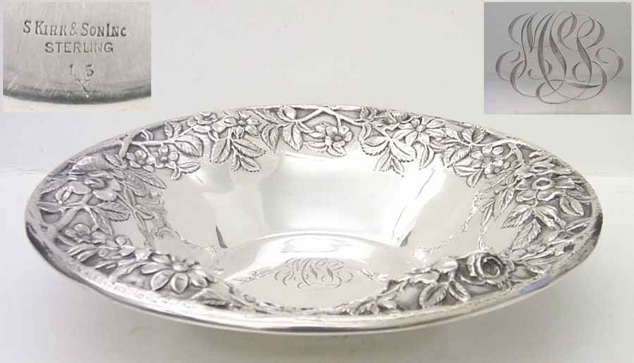 Repousse-Full Chased-Hand Chased 10" Round Low Vegetable Bowl by Kirk Stieff-1