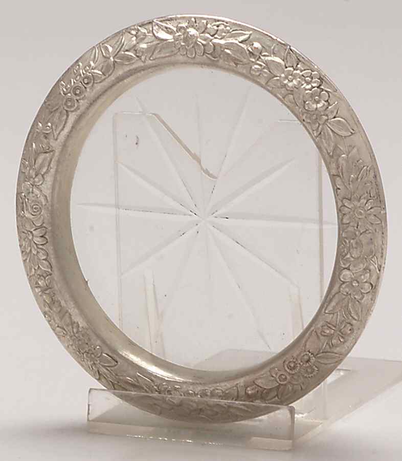 Repousse-Full Chased-Hand Chased Crystal Coaster with Sterling Rim by Kirk Stieff-1