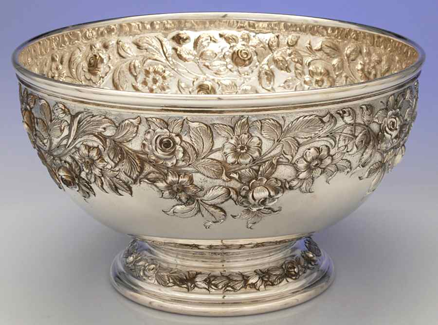 Repousse-Full Chased-Hand Chased Punch Bowl by Kirk Stieff-1