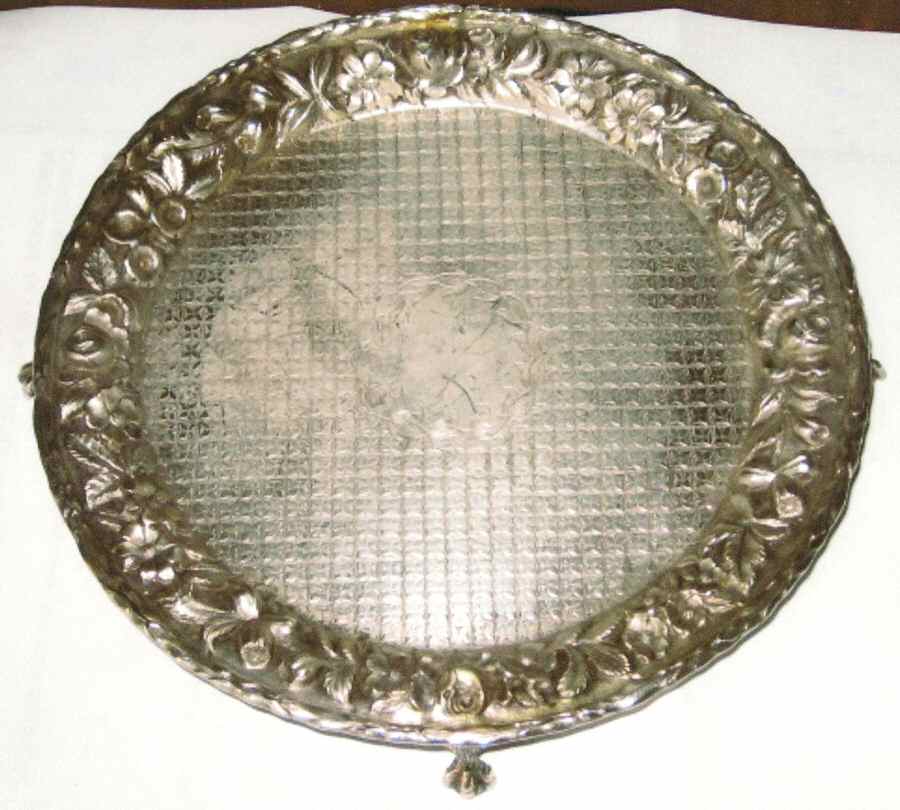 Repousse-Full Chased-Hand Chased 7" 4 Toed Round Salver by Kirk Stieff-1