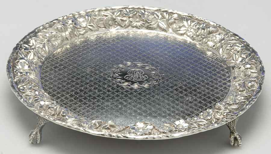 Repousse-Full Chased-Hand Chased 8" 4 Toed Round Salver by Kirk Stieff-1
