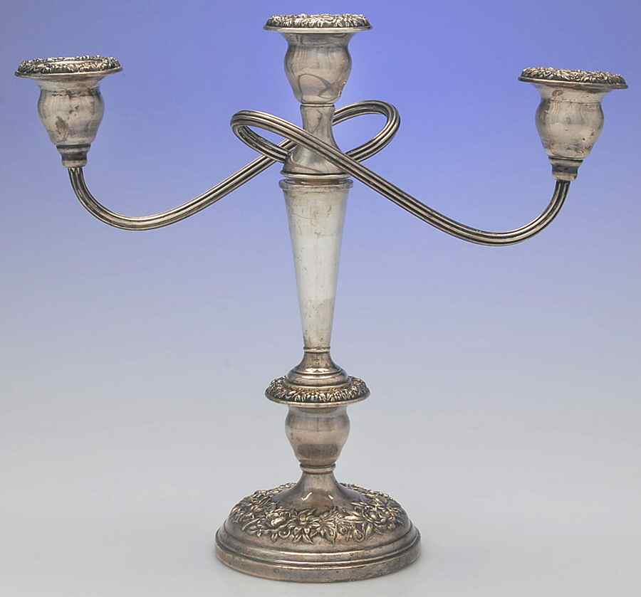 Repousse-Full Chased-Hand Chased Weighted 3 Light Candelabra by Kirk Stieff-1