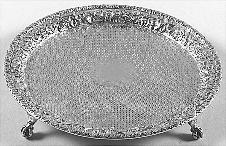 Repousse-Full Chased-Hand Chased 6" 4 Toed Round Salver by Kirk Stieff-1
