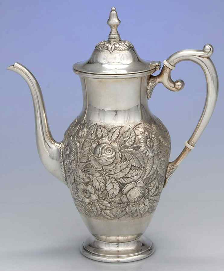 Repousse-Partial Chased (Strlg, Hlwr) Coffee Pot by Kirk Stieff-1