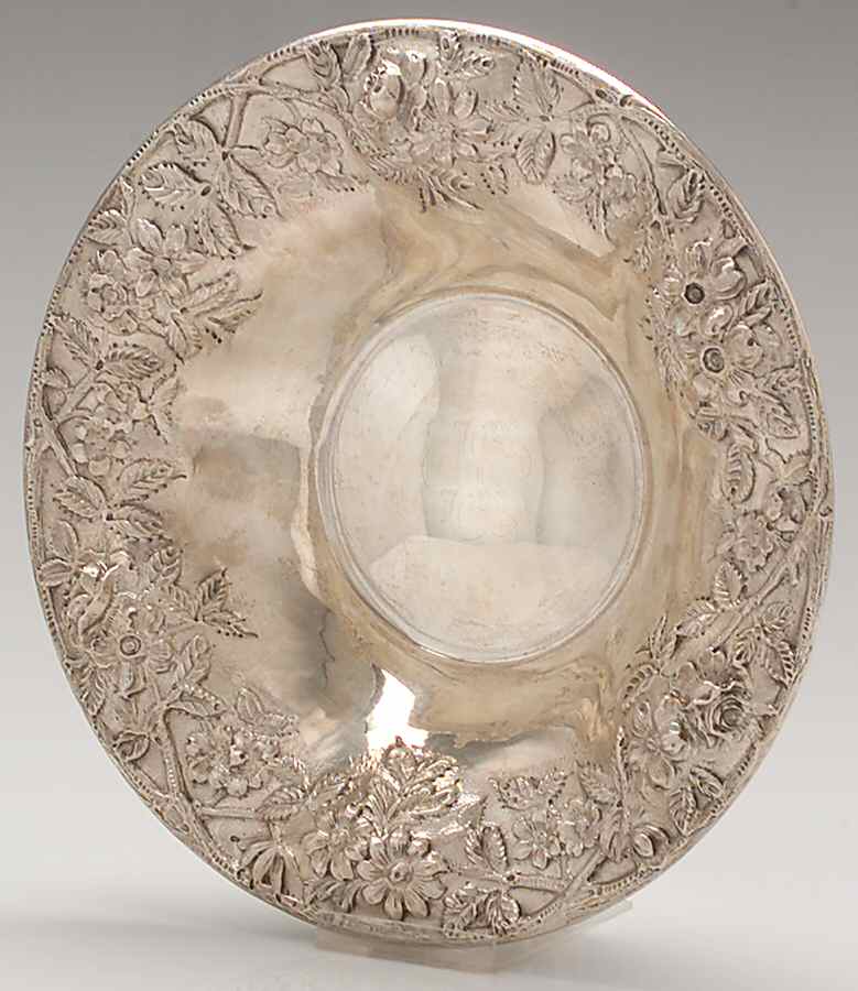 Repousse-Full Chased-Hand Chased 10" Round Low Vegetable Bowl by Kirk Stieff-1
