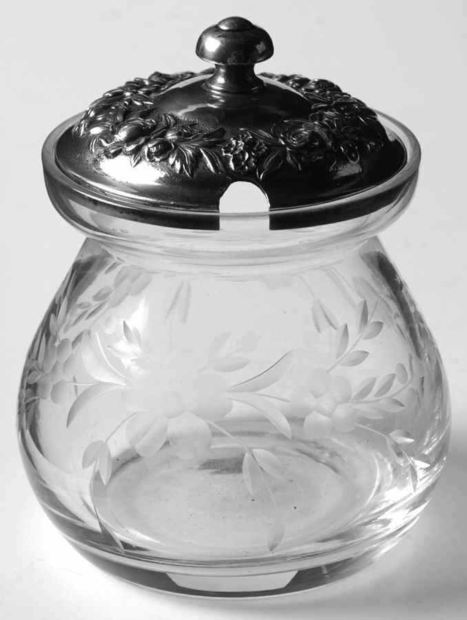 Repousse-Full Chased-Hand Chased Crystal Jam Jar & Silver Lid by Kirk Stieff-1