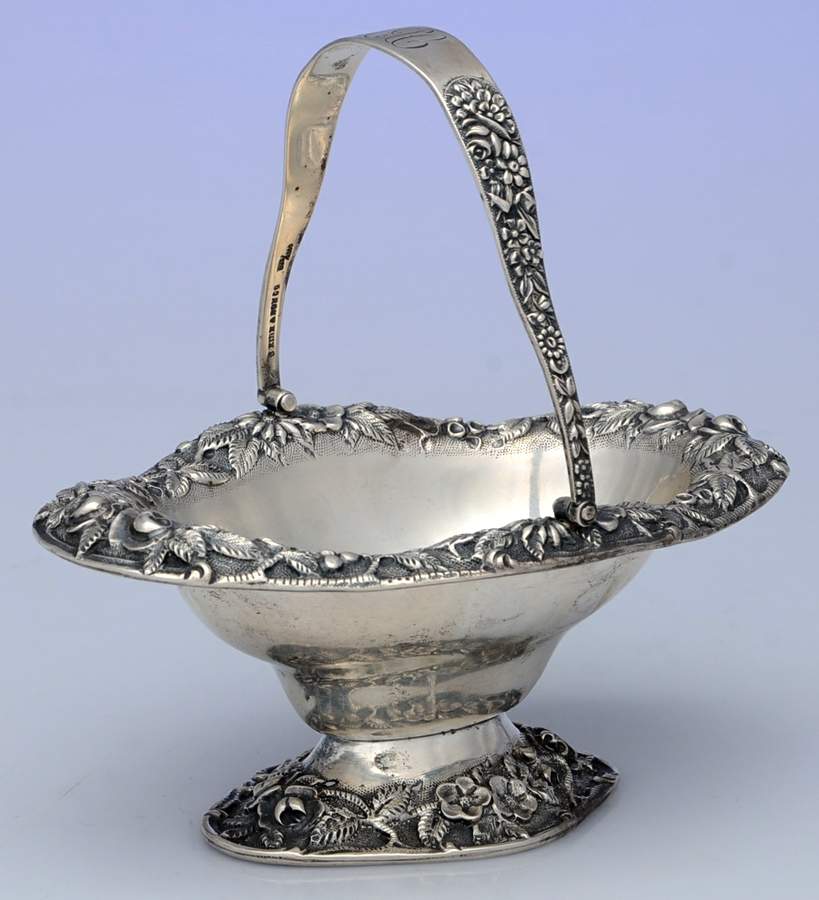 Repousse-Full Chased-Hand Chased Handled Open Sugar Basket by Kirk Stieff-1