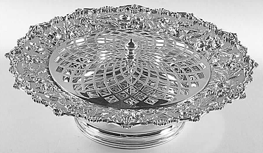 Repousse-Full Chased-Hand Chased 11" Round Footed Centerpiece with Frog by Kirk Stieff-1