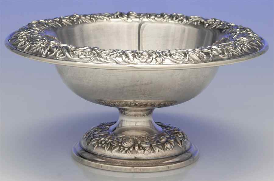 Repousse-Full Chased-Hand Chased 10" Pedestal Fruit Bowl by Kirk Stieff-1