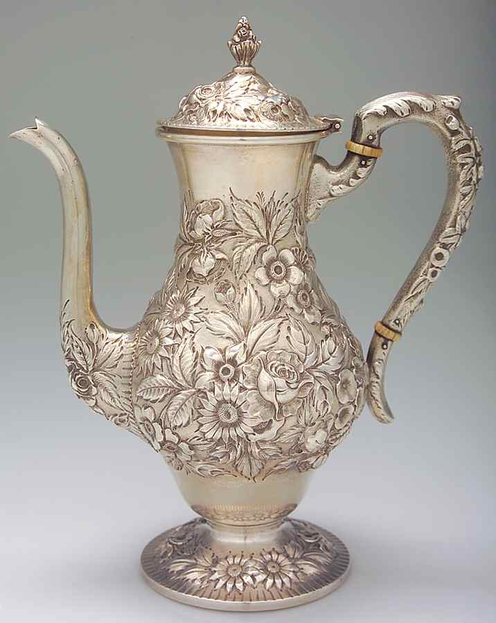 Repousse-Half Chased (Holloware) Demi Coffee Pot by Kirk Stieff-1