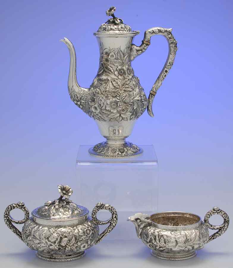 Repousse-Half Chased (Holloware) 3 Pc Demi Coffee Set by Kirk Stieff-1