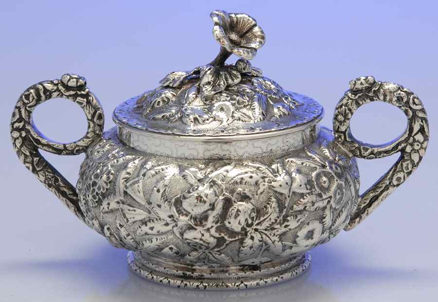 Repousse-Half Chased (Holloware) Sugar Bowl & Lid by Kirk Stieff-1
