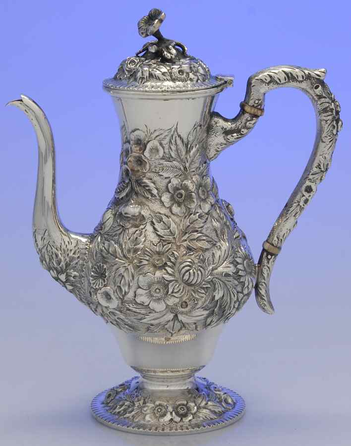 Repousse-Half Chased (Holloware) Demi Coffee Pot by Kirk Stieff-1