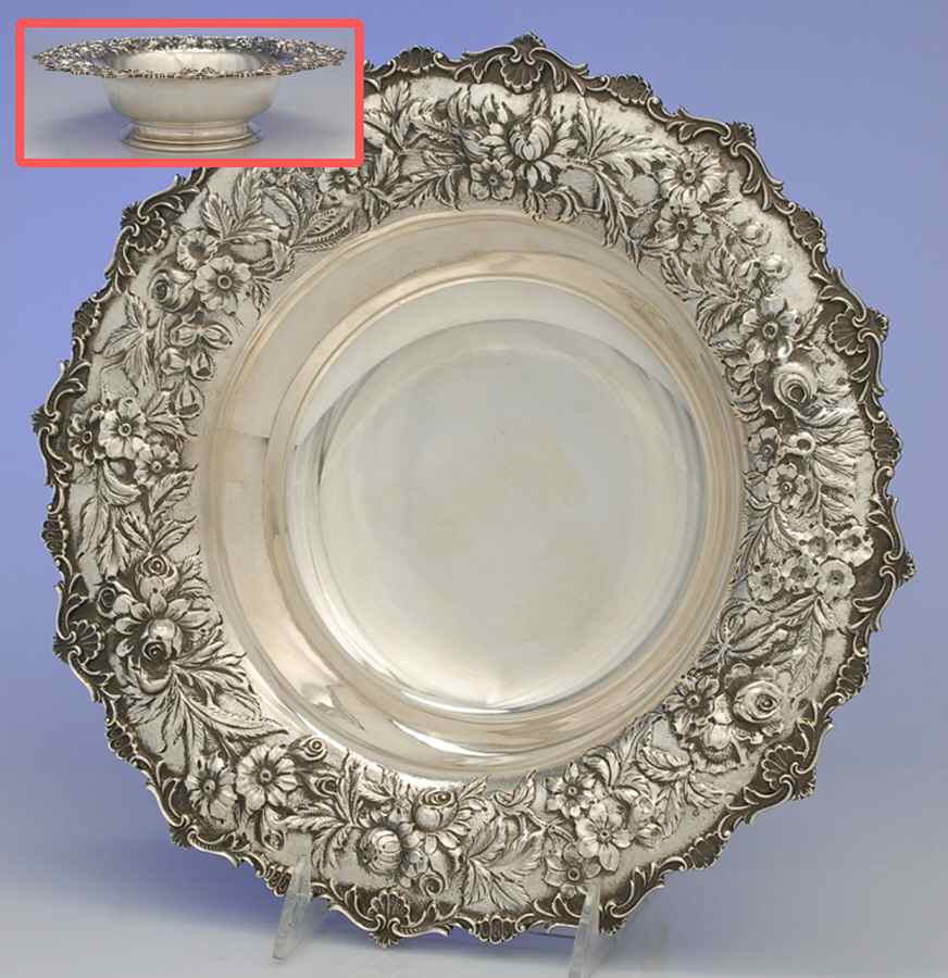 Repousse-Full Chased-Hand Chased 11" Footed Round Centerpiece No Frog by Kirk Stieff-1