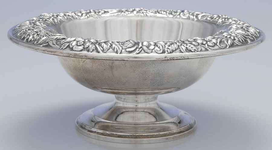 Repousse-Full Chased-Hand Chased 10" Pedestal Fruit Bowl by Kirk Stieff-1