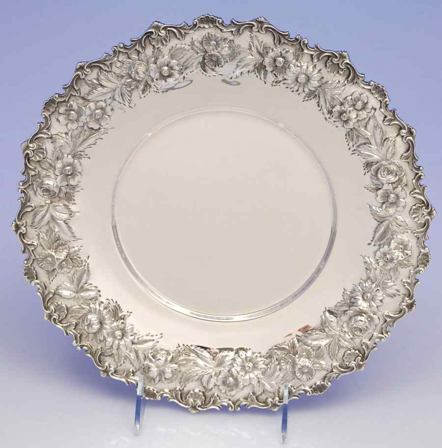 Repousse-Full Chased-Hand Chased Scalloped Sterling Sandwich Plate by Kirk Stieff-1