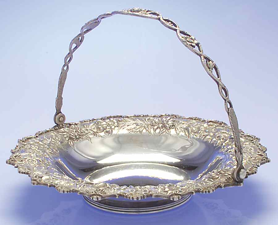 Repousse-Full Chased-Hand Chased 11" Handled Basket by Kirk Stieff-1