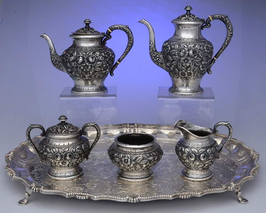 Repousse-.75 Chased 6 Piece Tea Set (SCP, STP, SCR, SSU, SWB, WT24C) by Kirk Stieff-1