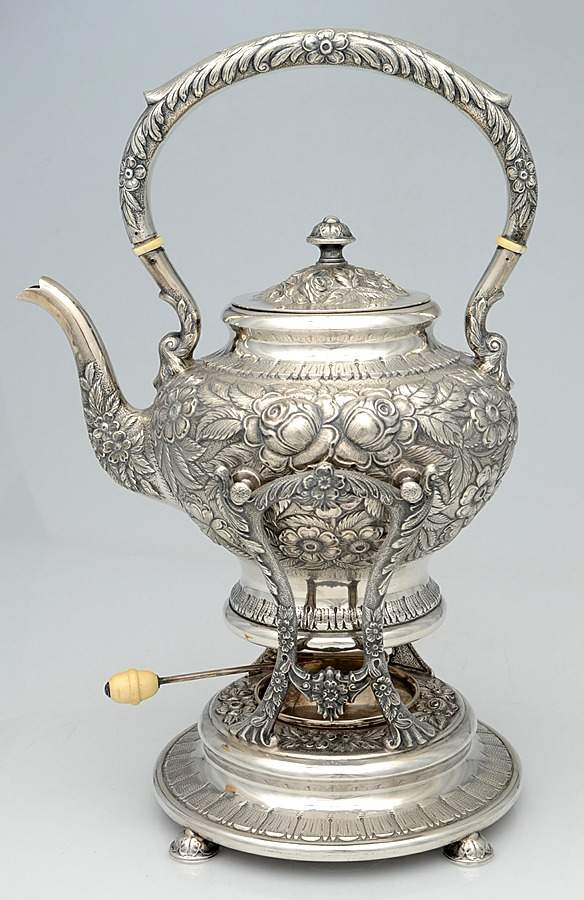 Repousse-.75 Chased Kettle, Stand & Burner by Kirk Stieff-1