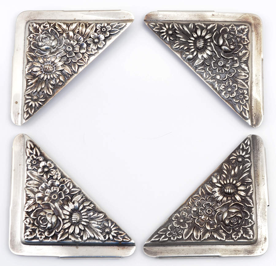 Repousse-Full Chased-Hand Chased Silver Corners for Desk Pad - Set of 4 by Kirk Stieff-1
