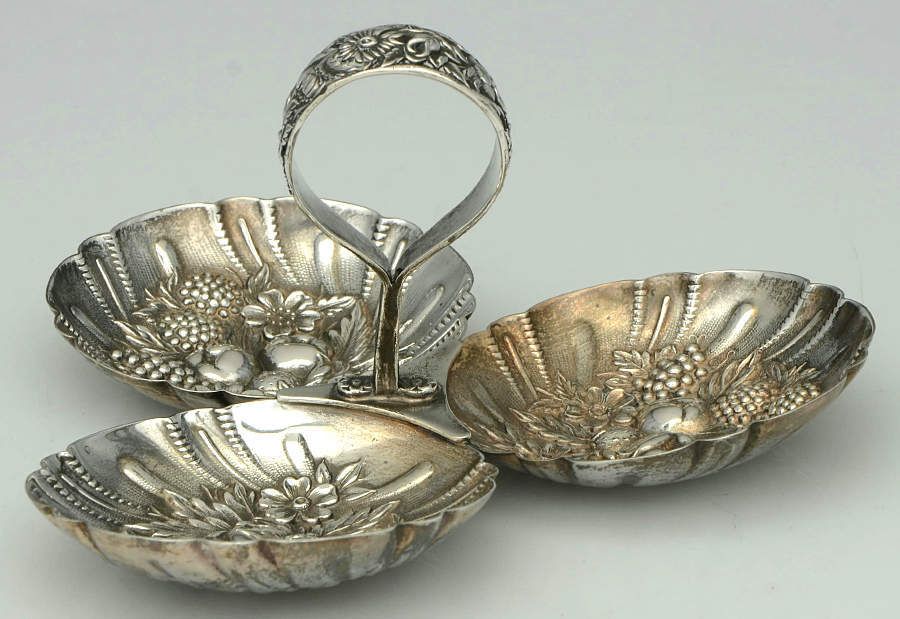 Repousse-Full Chased-Hand Chased 3-Part Sterling Bon Bon Bowl by Kirk Stieff-1