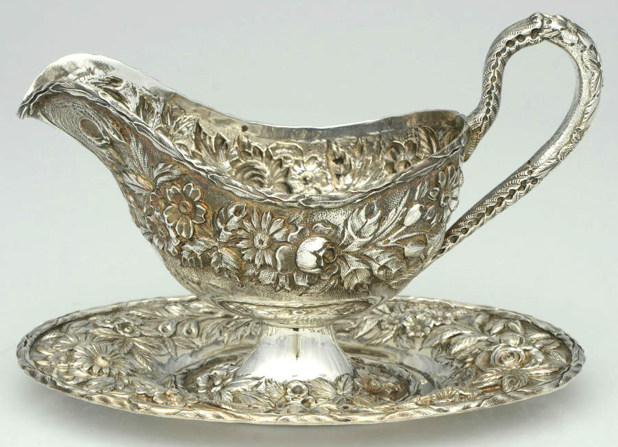Repousse-Full Chased-Hand Chased Gravy Boat & Underplate by Kirk Stieff-1