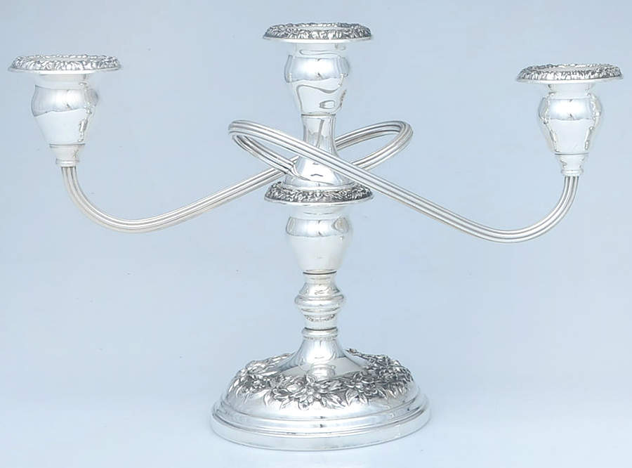 Repousse-Full Chased-Hand Chased Weighted 3 Light Candelabra by Kirk Stieff-1