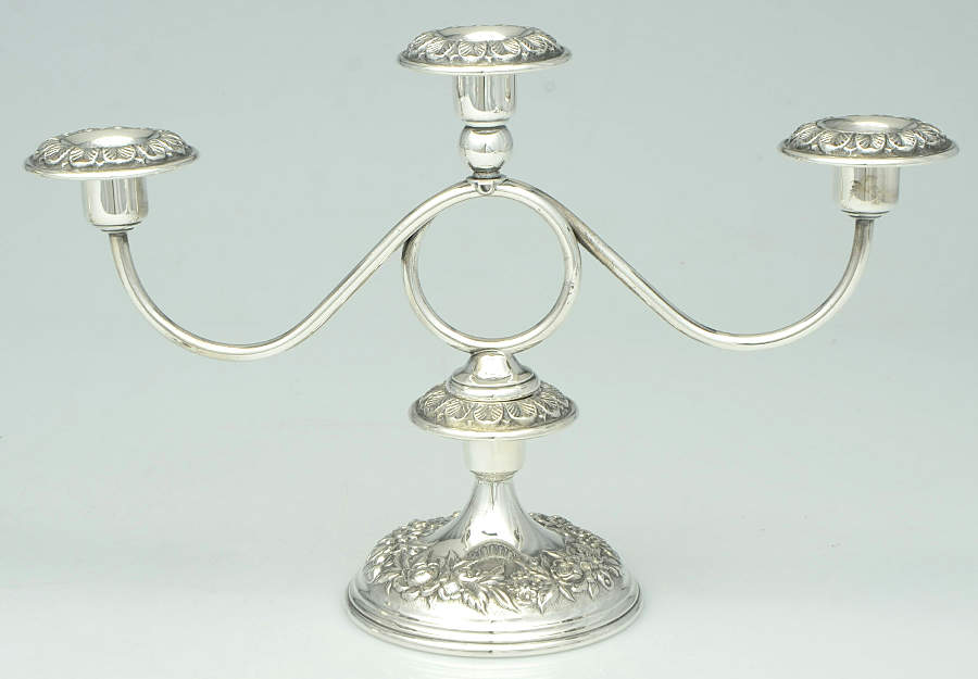 Repousse-Full Chased-Hand Chased Weighted 3 Light Candelabra by Kirk Stieff-1