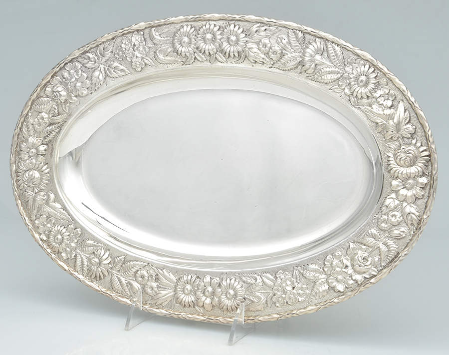 Repousse-Full Chased-Hand Chased 15" Oval Serving Platter by Kirk Stieff-1