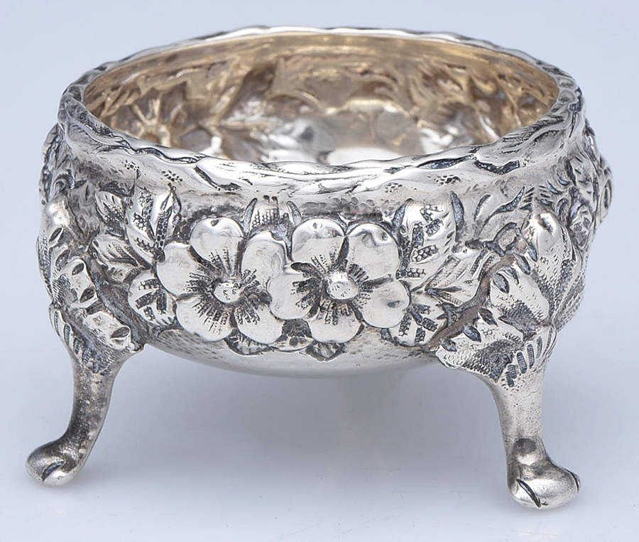 Repousse-Full Chased-Hand Chased Sterling Individual Open Salt by Kirk Stieff-1