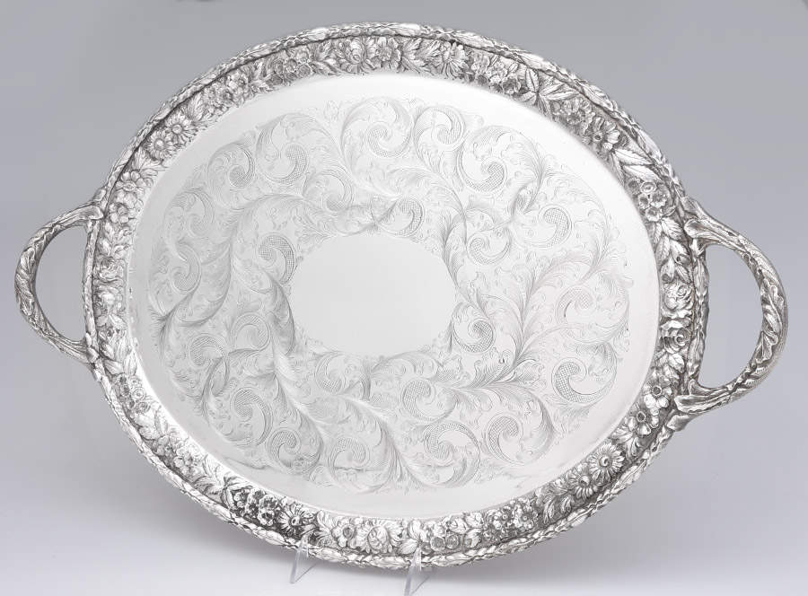 Repousse-Full Chased-Hand Chased 20" Waiter Tray by Kirk Stieff-1