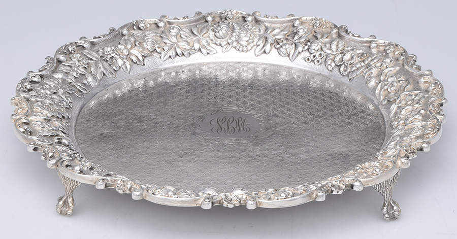 Repousse-Full Chased-Hand Chased 11" 4 Toed Round Salver by Kirk Stieff-1