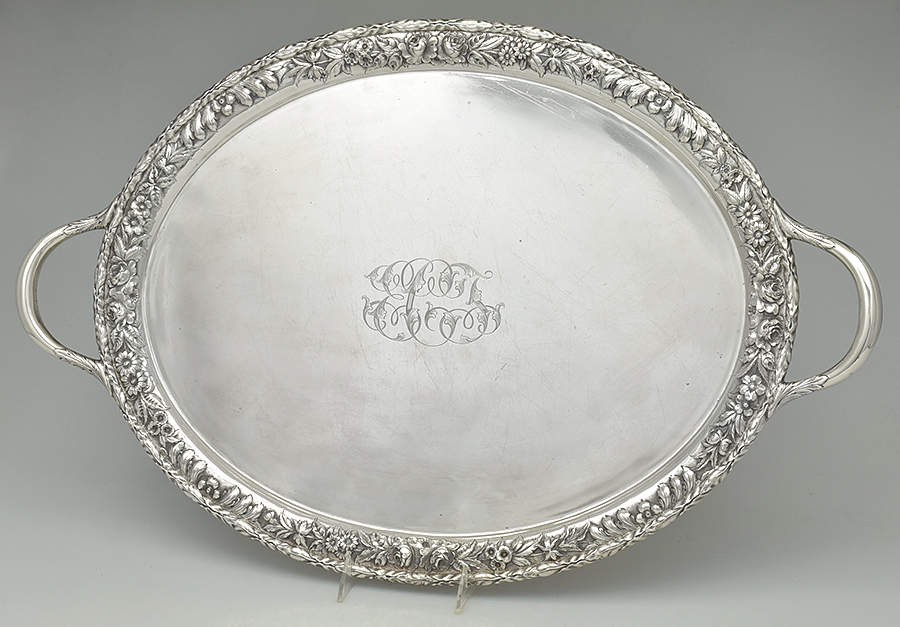 Repousse-Full Chased-Hand Chased 22" Waiter Tray by Kirk Stieff-1