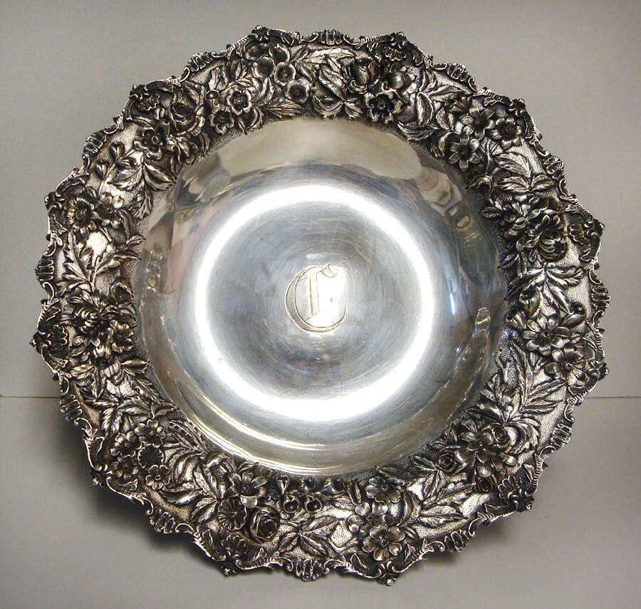 Repousse-Full Chased-Hand Chased 11" Round Footed Centerpiece by Kirk Stieff-1