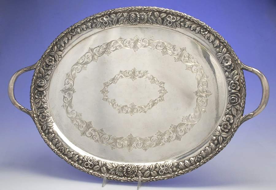 Repousse-Full Chased-Hand Chased 24" Waiter Tray by Kirk Stieff-1