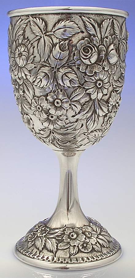 Repousse-Full Chased-Hand Chased Sterling Water Goblet by Kirk Stieff-1