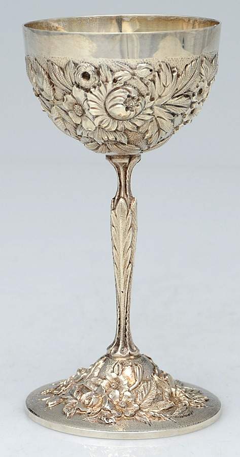 Repousse-Full Chased-Hand Chased Sterling Wine Goblet by Kirk Stieff-1