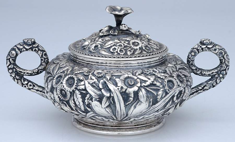 Repousse-Full Chased-Hand Chased Sugar Bowl with Lid by Kirk Stieff-1