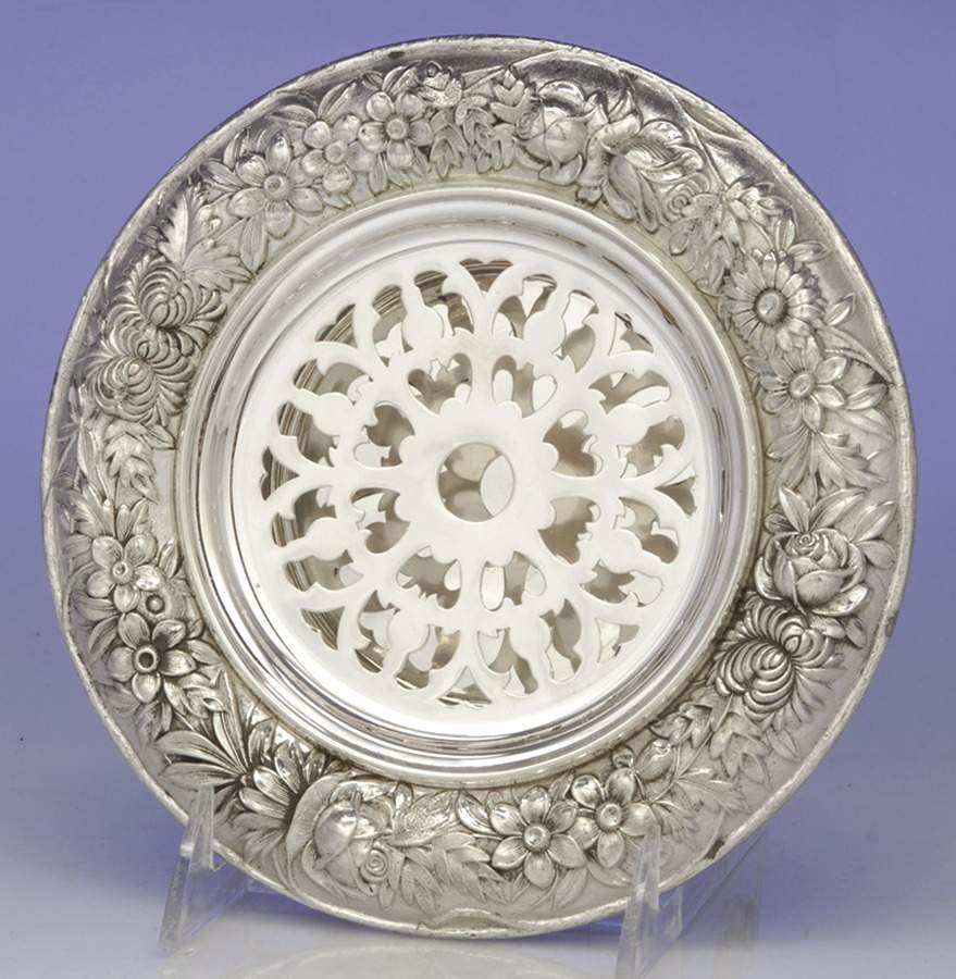 Repousse-Full Chased-Hand Chased Round Open Butter with Strainer by Kirk Stieff-1