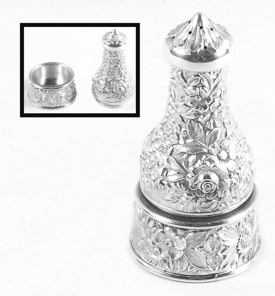 Repousse-Full Chased-Hand Chased Sterling Stacking Pepper and Open Salt Individual by Kirk Stieff-1