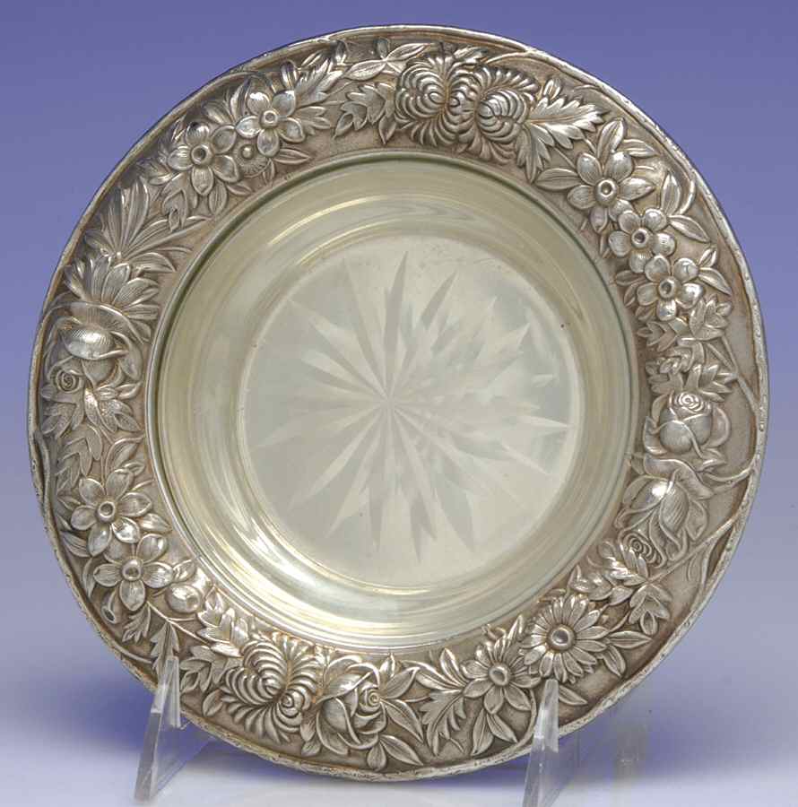 Repousse-Full Chased-Hand Chased Round Open Butter Dish with Glass Liner by Kirk Stieff-1