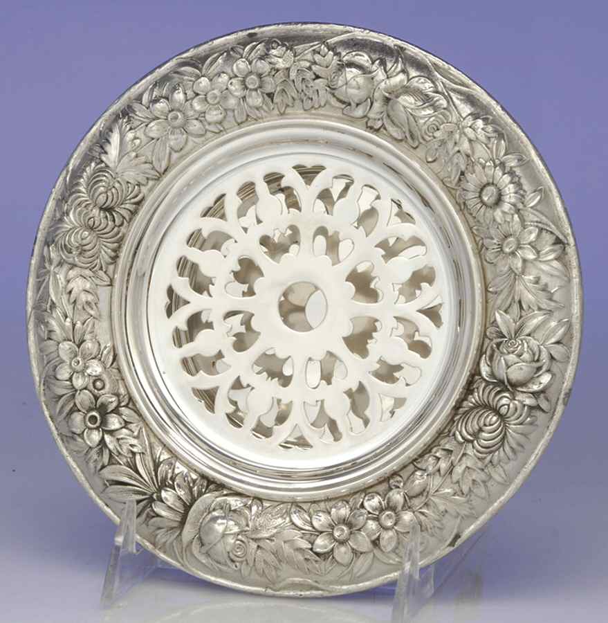Repousse-Full Chased-Hand Chased Round Open Butter with Strainer by Kirk Stieff-1