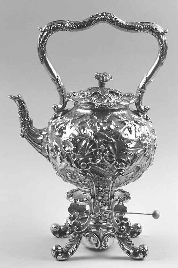 Repousse-Full Chased-Hand Chased Kettle, Stand & Burner by Kirk Stieff-1