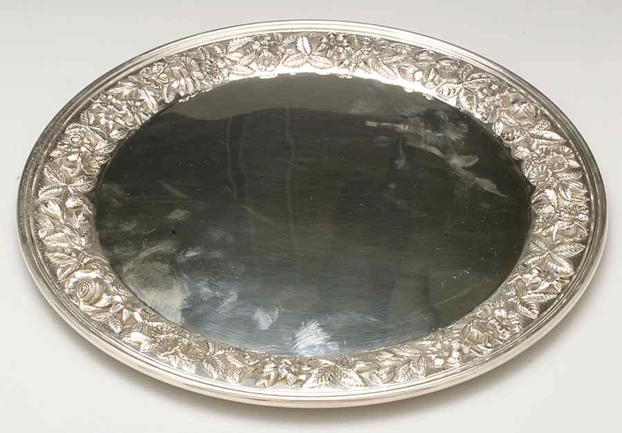 Repousse-Full Chased-Hand Chased 12" Round Tray by Kirk Stieff-1